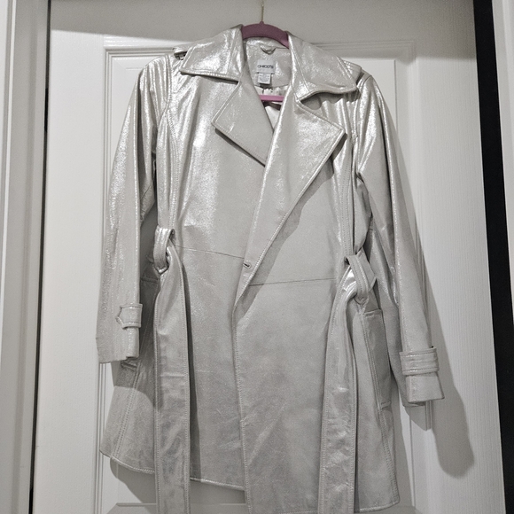 Chico's Jackets & Blazers - Chico's Shimmering Silver Trench Coat